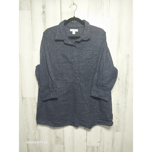 Coldwater Creek 2X Metallic & Navy Blue Jacket Blouse Shirt Top - Picture 1 of 5